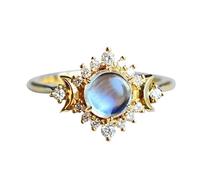 Yowablo Verlobung Leben in Ringen Ringe Mond Sonne Gold Jubiläumsringe Engagement Himmlische Hochzeit Mode Damen Geschenke Mein Schmuck Mondstein Meine Sterne und Ringe Ringbuch 3 Ringe