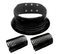 Yowablo Verstellbare Coil African Choker Chunky Statement Halskette mit 2 Armbändern Gothic Kunstleder Set Schmuckbeton