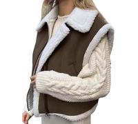 Yowablo Winterjacke Damen Mit Fell Damen-Oberbekleidung, Westen, Fleecejacke, kurze Weste, Reißverschluss, ärmelloser Wintermantel aus Kunstleder mit Taschen Winter Damen (Green, L)