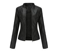 Yowablo Winterjacke Damen Regenjacke Damen übergangsjacke Damen Jacke Frauen New Slim Leder Stehkragen Reißverschluss Nähen einfarbig (XL,1Schwarz)