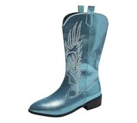 Yowablo winterstiefel stiefeletten chelsea boots stiefel Stiefel Frauen Mode runde Zehen dicke Ferse Freizeitschuh Reißverschluss Denim Mid-Calf Knöchel (39,Hellblau)