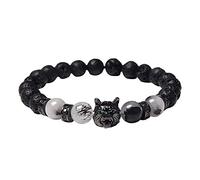 Yowablo Wolfskopf-Charm-Amethyst-Kristall-Armband mit runden Perlen Natürliches Tigerauge-Armband Lava-Perlen-Armband Armbänder Mit Gravur Stück