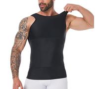 YOWODA Herren Body Shaper, Kompressionsunterhemd, Unterhemd, Tanktop, Bauchkontrolle, Brust, Verstecken von Gynäkomastie, Schwarz, L