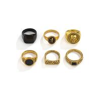 YPBEW 6-teiliges Punk Silber Gold Farben Kettenringe für Herren, Hip Hop Vintage Set, Unisex Paar Trend Schmuck Set für Silber Gold Frauen, schwarze Steinringe für Gothic, für Teenager