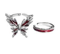 YPBEW Koreanischer Tropfenglasur für Frauen, glänzender Schmetterling, offene Ringe, Vintage, geometrisch, Y2K Trend, Mode, Fingerschmuck, Schmetterlingsring