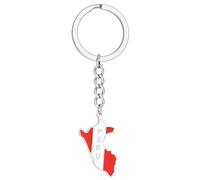 YPBEW Peru Karte Schlüsselanhänger für Damen und Herren, Titanstahl, Gold, Silber, Farbe, Peru Flagge, Schlüsselanhänger, Tasche, Autozubehör, Schmuck, Geschenk, Flaggen Schlüsselanhänger