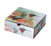 YPBEW Stilvolle verspiegelte Schmuckaufbewahrung Stilvolle Schmuckvitrine mit Kolibri Gemälden für zu Hause oder auf Reisen Bemalte Kolibri Hülle