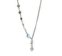 YPBEW Süße coole Zirkon Herz Anhänger Halskette, Metall Choker, modische Halskette, elegante Schlüsselbeinkette, Y2K Schmuck, Zirkon Anhänger Halskette, Modeaccessoires, eleganter Perlen Choker