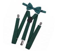 Yphzmtz Herren Hosenträger Fliege Set, Y-Form mit 3 Metallclips Robust, Verstellbares Rückenband für Arbeit Freizeit (Dunkelgrün)