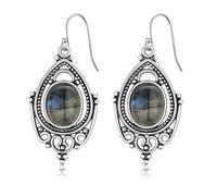 YQHWLKJ Damen 925 Silber Retro Natürliche Labradorit Ohrringe Oval 8X10Mm Stein Vintage Ohrstummel Ohrringe Schmuck-Labradorit,8 * 10Mm
