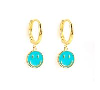 YQHWLKJ Emaille Creolen 925 Sterling Silber Bunte Ohrringe für Frauen Neon Pin Smiley Schmuck Ohrringe-Form 24,ca. 8g