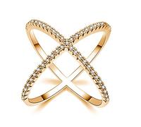 YQHWLKJ S925 Silber X Crossing Finger Ring Weibliche Micro Paved CZ Kristallringe Frauen Silberringe-Gold,11