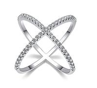YQHWLKJ S925 Silber X Crossing Finger Ring Weibliche Micro Paved CZ Kristallringe Frauen Silberringe-Silber,11