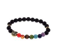 YQMR Naturstein Armband,7 Chakren Naturstein Perle Elastisches Armband Schmuck Armreif Für Frauen Matt Onyx Mit Eule Natürliche Halbedelstein Geschenk Für Freundinnen
