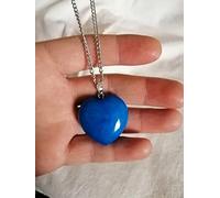 YQMR Steinanhänger Halsketten Für Frauen,7 Chakra Damen Natürliche Halbedel Herz Silber Pullover Kette Blau Achat Halskette Romantisches Geschenk Für Paare Freund Frauen Geburtstagsfeier