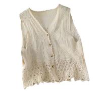 YROHGKPN Ärmellose Jacken mit bestickten Blumen für Damen, leichte Baumwollweste, Häkel Cardigan, Button Down Tanktop, Alltagskleidung, lockere Passform, Häkeloberteil für Damen