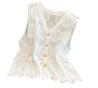 YROHGKPN Ärmellose Jacken mit bestickten Blumen für Damen, leichte Baumwollweste, Häkel Cardigan, Button Down Tanktop, Alltagskleidung, lockere Passform, Häkeloberteil für Damen