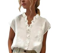 YROHGKPN Auffällige Baumwollbluse mit V Ausschnitt und femininer Rüschenkante, bequemes und elegantes Oberteil, lässige Saisonbluse, locker sitzendes Baumwollhemd