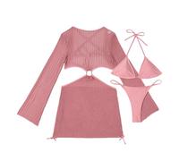 YROHGKPN Damen Badeanzug, einfarbig, 3-teilig, geteilter Badeanzug mit Langen Ärmeln, Überzug, modische Badebekleidung, Badeanzug Set, Damen Badeanzüge