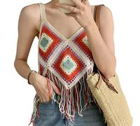 YROHGKPN Damen Stickerei Camisole Crop Top mit V Ausschnitt, Häkel Top mit süßen Quasten, ärmellos für den täglichen Gebrauch, Strand, Date, Shopping, Kurze Tops für Damen, Camisole, Strandmode, V