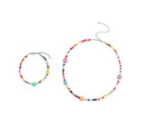 YROHGKPN Handgefertigtes Set aus Halskette und Armband aus Harz Tonperlen, niedliche Perlen, verspieltes Schmuckset, Geschenke für Frauen und Jugendliche, bunte Perlen und Armband