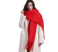 YRUIIA Schal Damen Winter Weich Verdickter Langer Schal Für Frauen Warmer Winter Künstlicher Kaschmir Großer Quastenschal （220 * 50 cm） (red)