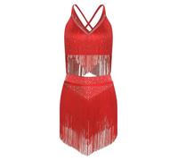 Yruioon Damen Latein Tanzkleid Glitzer Ballettkleid Quasten Fransenkleid Vintage Flapper Kleid Ballsaal Jazz Chacha Salsa Tanzkleidung Rot XL