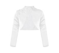 Yruioon Kinder Mädchen Bolero Festlich Satin Strickjacke Langarm Schulterjacke Cardigan Tops zum Hochzeitskleid Kommunionkleid Taufkleid Partykleid A Weiß 134-140