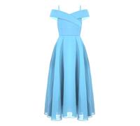 Yruioon Mädchen Kleid Schulterfrei Sommerkleid Festlich Hochzeit Blumenmädchenkleid A-Linie Swing Trägerkleid Abendkleid Partykleid Hellblau 146-152