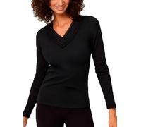 YSABEL MORA Thermo-T-Shirt aus Baumwolle, langärmlig, für Damen, absoluter Komfort und Wärme, V-Ausschnitt mit Spitze, samtige Innenseite, hochwertige Qualität und Stil, Schwarz , Large