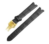 YSABVCP Echtes Leder Armband Fit for Rado Kristall R2285415 Männlich Weiblich Kerbe Schmetterling Schnalle Armband Zubehör 14 18mm(Black-Golden-2,18x6mm)