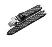 YSABVCP Echtes Leder-Uhrenarmband, passend for Versace Micro, weich, bequem, weiblich, U-förmige Schnittstelle, Uhrenarmband-Zubehör, 16 mm(Black-Silver-B1)