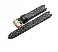 YSABVCP Echtes Leder-Uhrenarmband, passend for Versace Micro, weich, bequem, weiblich, U-förmige Schnittstelle, Uhrenarmband-Zubehör, 16 mm(Black-Golden)