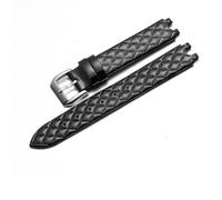 YSABVCP Echtes Leder-Uhrenarmband, passend for Versace Micro, weich, bequem, weiblich, U-förmige Schnittstelle, Uhrenarmband-Zubehör, 16 mm(Black-Silver)