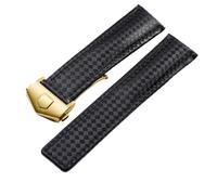 YsangTergm 20/22 mm Herren-Armband aus echtem Leder mit Faltschließe, passend for TAG Heuer(B Black golden,22mm)