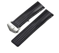 YsangTergm 20/22 mm Herren-Armband aus echtem Leder mit Faltschließe, passend for TAG Heuer(B Black Silver,20mm)