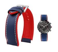 YsangTergm Wasserdichtes Uhrenarmband aus Canvas und Nylonkautschuk for Herren, passend for Breitling/Omega//IWC/Citizen/TUDOR/Hamilton-Uhren(Blue White red sk A,19mm)