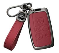 Ysbxitu 5 Tasten Autoschlüssel Hülle Cover Schlüsselcase Passt für Land Rover LR2 LR4 Discovery Sport Range Rover Sport Evoque Passt für Jaguar XF XE XJ Leder Schlüsseletui Schlüsselanhänger （Rot）