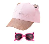 YSDYY 1 Stück Kinderhut Und 1 Stück Sonnenbrille, Baseballkappe Von Katzen, Rosa Baseballkappe, Sonnenschutz Sonnenbrille, Sonnenschutzmittel.