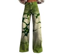 YSFWL Baggy Jeans Damen,Weite Jeanshosen Mädchen Pants Washed Blue Vintage Denimjeans Boyfriend Flaredjeans Hüftjeans Bequeme Halarajeans Große Größen Freizeithose Y2k Streetwear(#C Green,L)
