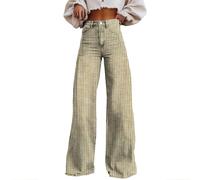 YSFWL Baggy Jeans Damen,Weites Bein Jeanshosen Mädchen Pants Dark Wash Vintage Denimjeans Boyfriend Schlaghose Hüftjeans Bequeme Freizeithose Große Größen Halarajeans Y2k Clothes(Gelb,L)