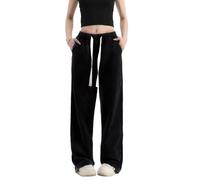 YSFWL Baggy Jeans Damen,Weites Bein Jeanshosen Pants Dunkle Waschung Vintage Denimjeans Boyfriend Hüftjeans Schlaghose mit Taschen Bequeme Halarajeans Freizeithose Y2k Streetwear(Schwarz,3XL)