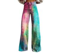 YSFWL Baggy Jeans Damen,Weites Bein Jeanshosen Pants Washed Blue Vintage Denimjeans Boyfriend Hüftjeans Schlaghose mit Taschen Bequeme Halarajeans Freizeithose Y2k Clothes(#C Multicolor,M)