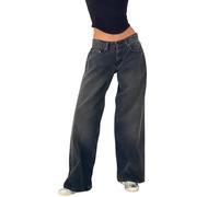 YSFWL Baggy Jeans Damen,Wide Leg Jeanshosen Pants Dark Wash Vintage Denimjeans Boyfriend Schlaghose Hüftjeans mit Tasche Bequeme Halarajeans Große Größen Freizeithose Y2k Streetwear(Grau,M)