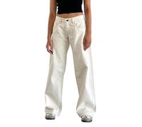 YSFWL Baggy Jeans Damen,Wide Leg Jeanshosen Pants Dark Wash Vintage Denimjeans Boyfriend Schlaghose Hüftjeans mit Tasche Bequeme Halarajeans Große Größen Freizeithose Y2k Streetwear(Weiß,XL)