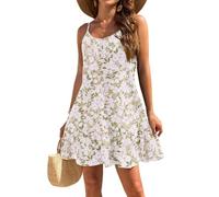 YSFWL Damen Kleider Sleeveless Kurz Sommerkleid Leicht Freizeitkleider Elegante A-Linie Boho Kleid Strandkleid Casual Urlaubskleid Drucken Hawaiikleid Hohe Taille Dress Sommerkleid(#C Beige,XXL)