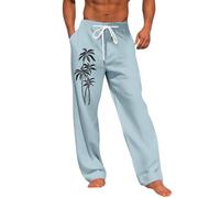 YSFWL Leinenhose Herren Sommer Leichte Atmungsaktiv Hosen Lang Sommerhose Baggy Freizeithose Leinen Baumwolle Hose Einfarbige Stoffhose Freizeit Urlaub Strandhosen Bequeme Trainingshose(Cyan,6XL)