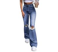 YSFWL Schlaghose Damen Jeans,High Waist Jeans Weites Bein Female Flared Fit Jeans Dark Wash Denimjeans Stretch Jeggings Bequeme Pants Reißverschluss Bootcut Jeans Gesäßstraffung Hosen(#E Dark Blue,M)