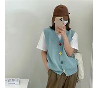 YSGE Strickweste Damen Ärmellos,Damen Strickwesten Mode Kurz Einfarbig Hellblau Gerippter Strick V-Ausschnitt Frühling Ärmellos Bunte Knopf Strickjacke Weste Strick Tank Top Damen Weste