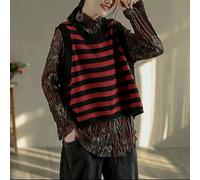 YSGE Sweater Pullunder,Damen Strickpullover Weste Klassisch Vintage Kurz Rot Schwarz Gestreift Jacquard Rundhals Frühling Locker Gemütlich Ärmellos Pullover Gilets Pullover Strick Tank Top Cami Weste